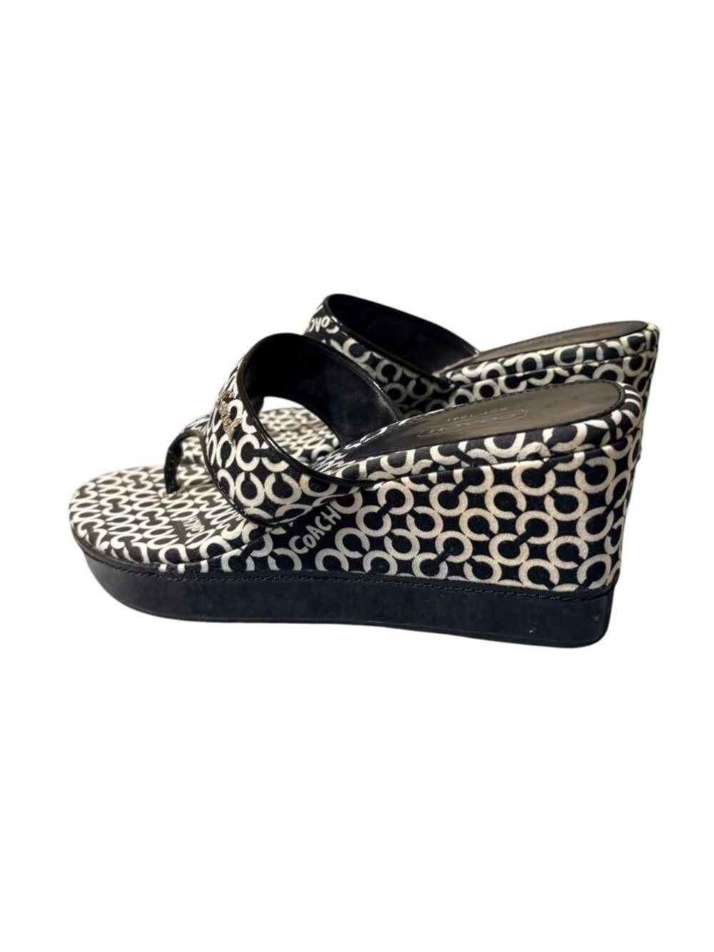 Y2K Coach Thong Sandals 8.5M Wedge Black White Logo Felicia Vintage Platform - Picture 5 of 7